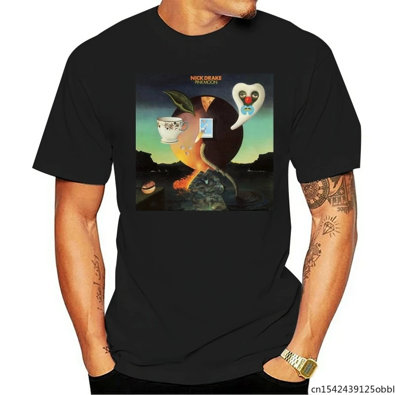 

2021 Fashion Men'S Black T Shirts New Nick Drake Pink Moon Singer and MusicianPattern Round Neck