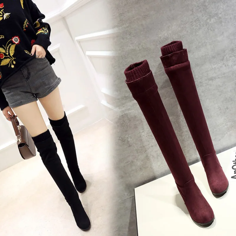 

Women Thigh High Boot Women's 2020 Fashion Suede Comfort Over The Knee Woman Casual Wedge Ladies Lace Up Female Shoe Plus Size