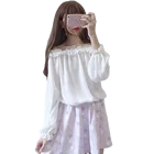 Новинка 2021, летняя женская блузка в стиле Лолиты, новые японские мешковатые милые кружевные топы с рукавами-фонариками внутри, женские шифоновая рубашка с длинным рукавом