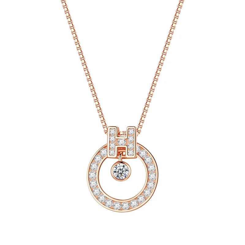 

H circle pendant necklace female light wave luxury joker web celebrity niche design ins cold wind collarbone chain