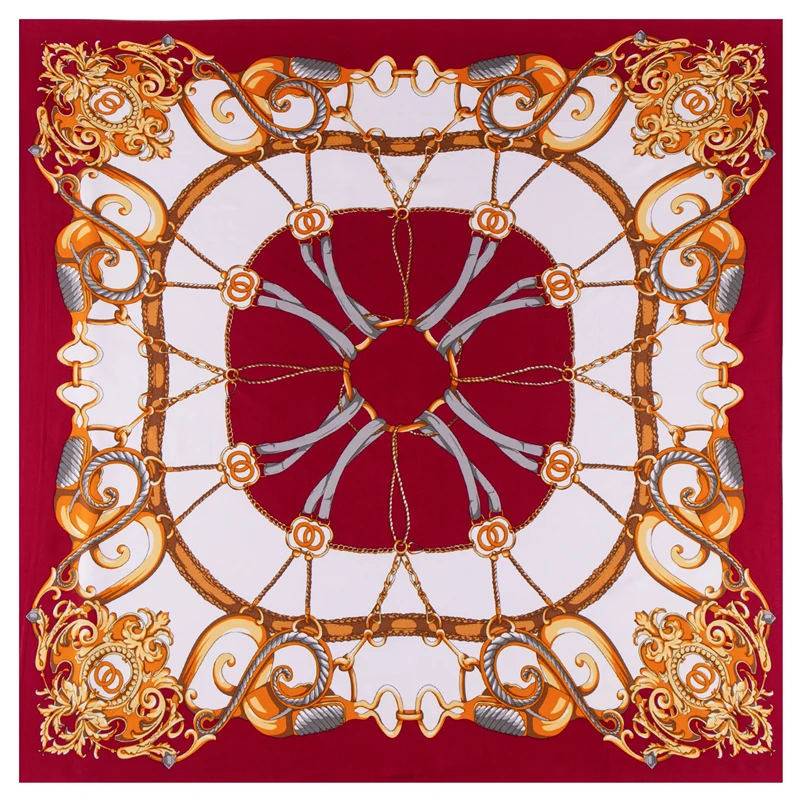 

130cm Luxury Brand Scarf Royal Court Chain Design Twill 100% Silk Scarf Women Square Scarves Kerchief For Ladies Shawl Echarpe
