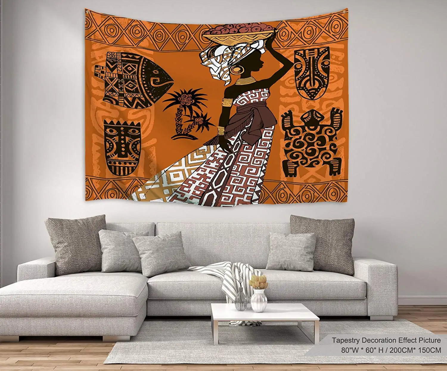 Decoração de Parede Mulher e Animais Natureza Arte Poliéster Tecido Africano Mulher Tema Preto