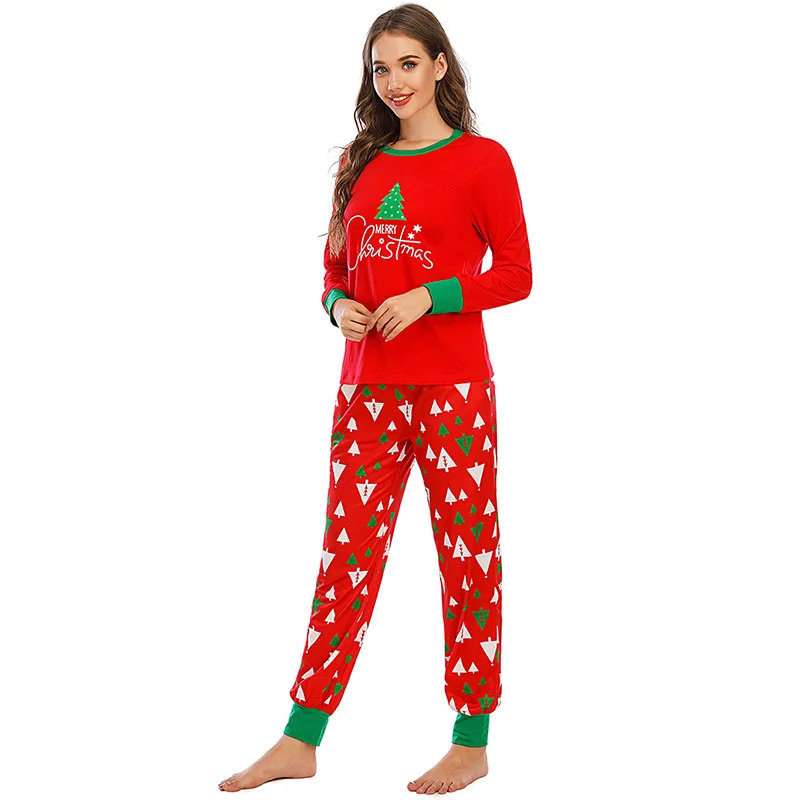 

Christmas red printing long Sleeve Sleepwear Women Pajamas