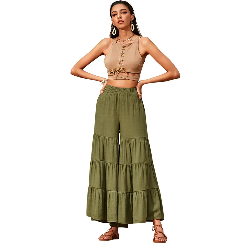 Брюки женские хлопковые с широкими штанинами модные повседневные Свободные