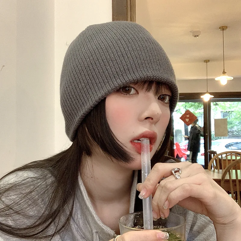 

Knitted Woolen Winter Hats for Women 2021 Solid Color All Match Cold Hip Hop Caps Hood Fashion Casual Warm Hat Skullies Beanies