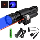 Тактический лазерный точечный прицел и охотничья Вспышка синий свет для ружья + зеленыйкрасный лазер + переключатель + рельсовое крепление + 18650 + CR2 + зарядное устройство