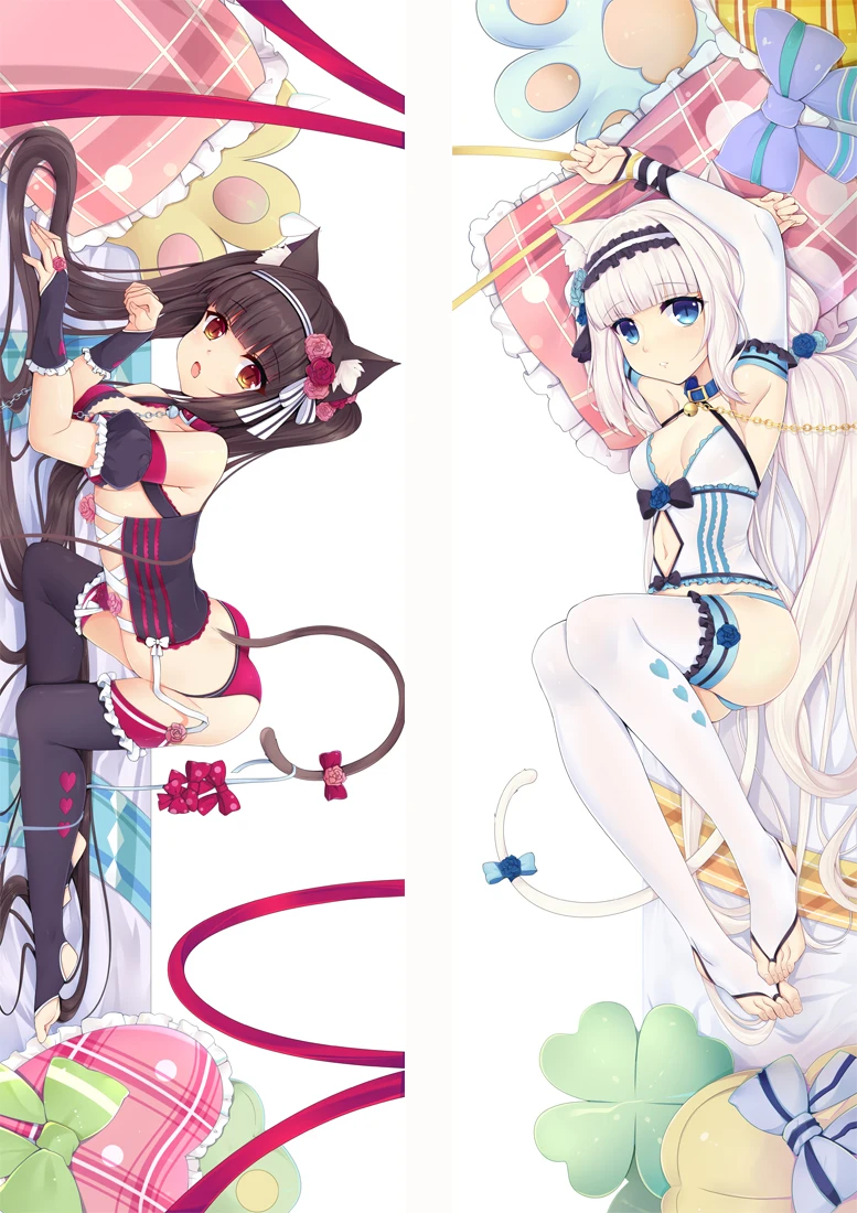 Наволочка для Аниме Dakimakura Body Neko Para chocola & vanilla 150x50 см 100x35 чехол манга 1|Наволочка| |