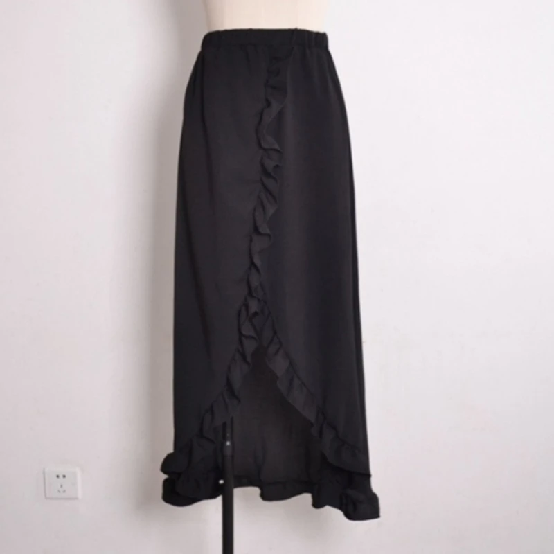 

Beachwear Irregular Hem Boho Skirt Ruffled Lace Sexy Beach Skirt Women Lace-up Side Slit Skirts Solid Vacation Skirts