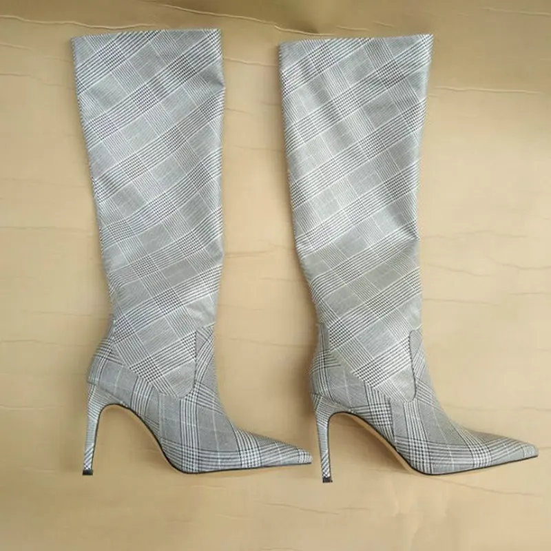 TXCNMB 9CM High Heels Thigh High Boots Shoes Women Winter Snow Shoe Woman Black Leather The Knee Boots Long Winter Boots