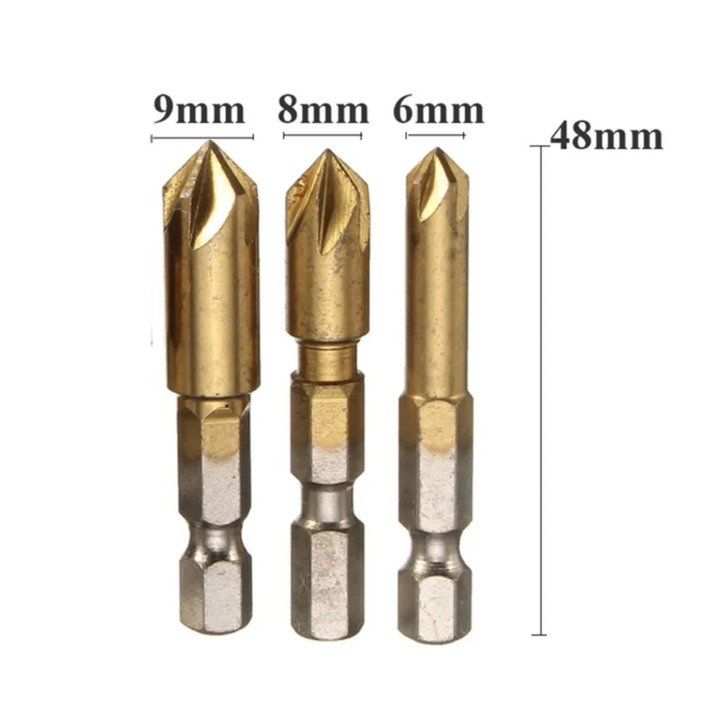 

3pcs HSS Chamfer Countersink Chamfer Drill Bit 1/4 Hex Shank 90Degree 6mm-19mm Wood Working Power Tools Accessories
