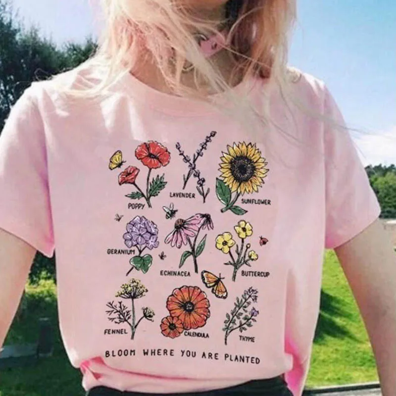 Женская футболка с изображением цветов и в стиле Харадзюку футболки из хлопка