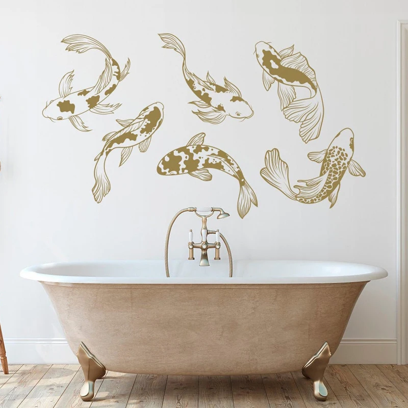 Set of 6 Koi Fish Japanese Style Wall Sticker Vinyl Home Decor Bedroom Living Room Fishing Decals Housewarming Gift Mural 4775