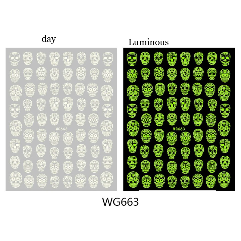 

10PCS New Skull Ghost Pumpkin Luminous Nail Art Adhesive Transfer Nail Sticker Decorative Accessories Applique Sticker