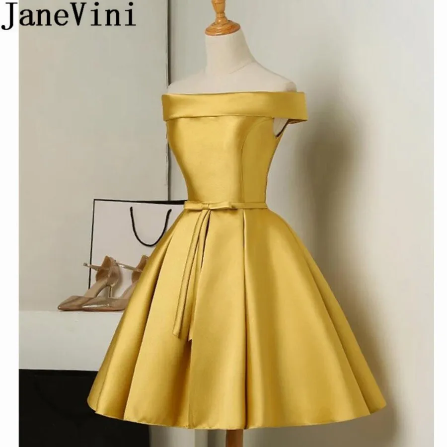 JaneVini золотые короткие платья с открытыми плечами для выпускного вечера 2019