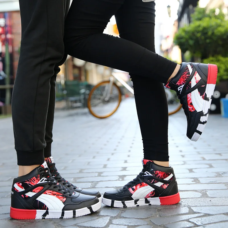Мужские высокие кроссовки с принтом повседневная обувь в стиле хип-хоп черные