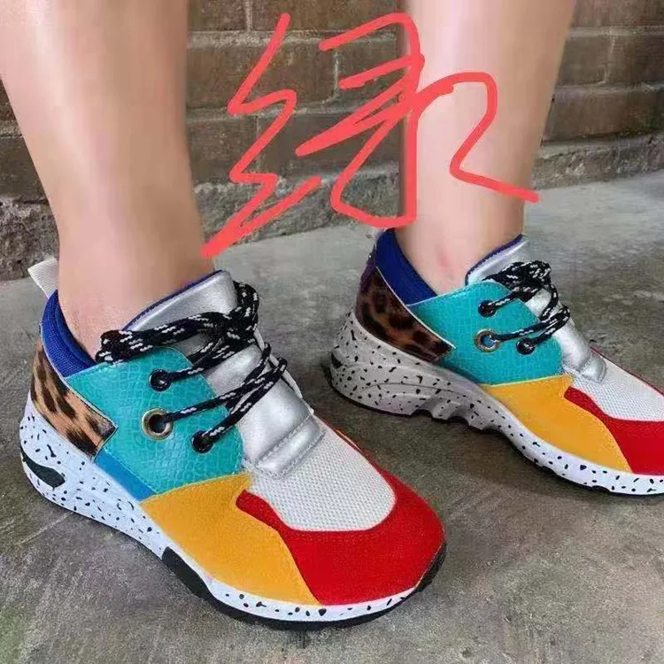 

2021 New Summer Popular Women's Shoes Women's Sports Shoes Leopard Mesh Breathable Women's Shoes Outdoor Platform Zapatos Mujer