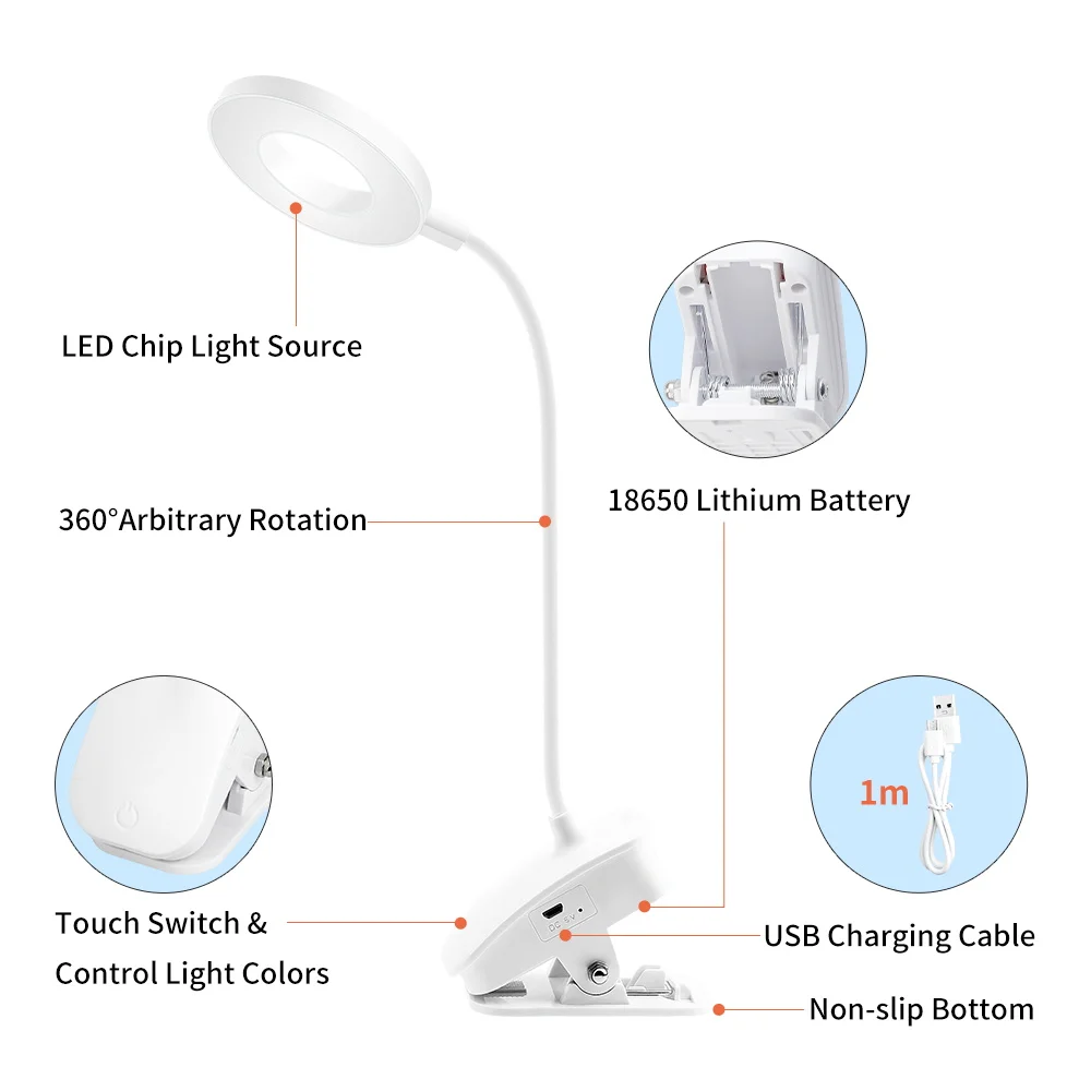 LED desk lamp 3 colors dimmable reading USB powered touch switch learning with battery chargeable Portable Night light | Лампы и