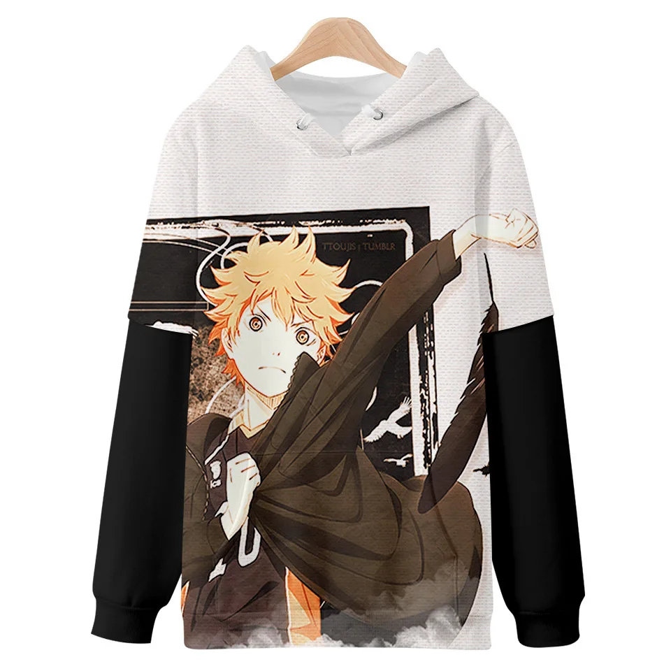 

Необычная креативная Толстовка Haikyuu с имитацией двух худи для мужчин/женщин Harajuku Толстовка с капюшоном Haikyuu осенне-зимние спортивные костюм...