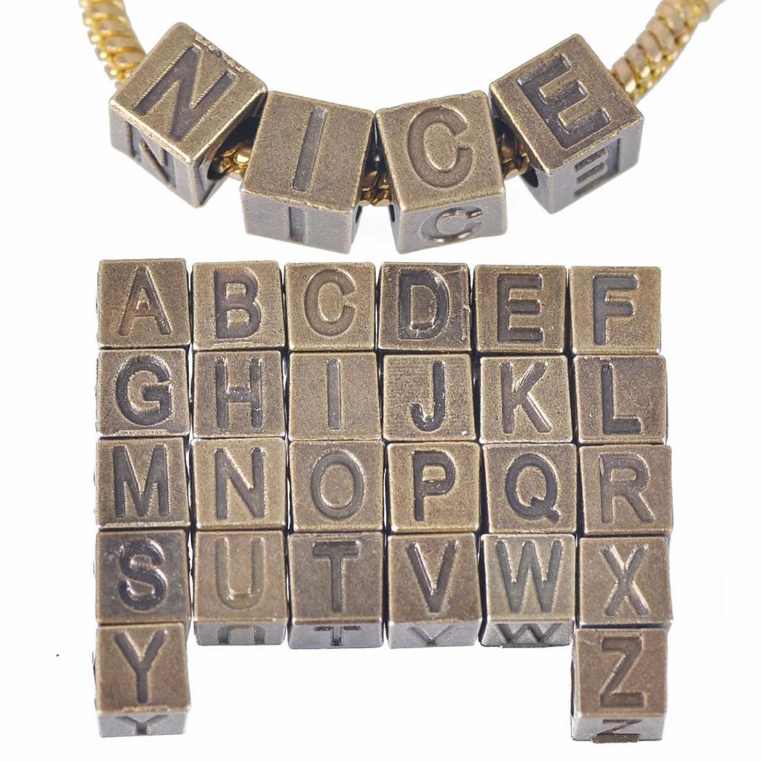 

10pcs Antique Bronze 7mm Cube Letter Alphabet ZAKKA Metal Loose Charms Big Hole Beads for Jewelry Making DIY Bracelet Findings