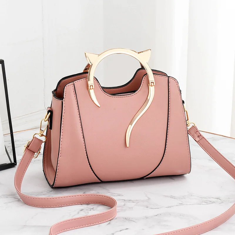 

Metal Cat Top Handle Handbags for Women Fashion Ladies Purses PU Leather Satchel Shoulder Tote Bags