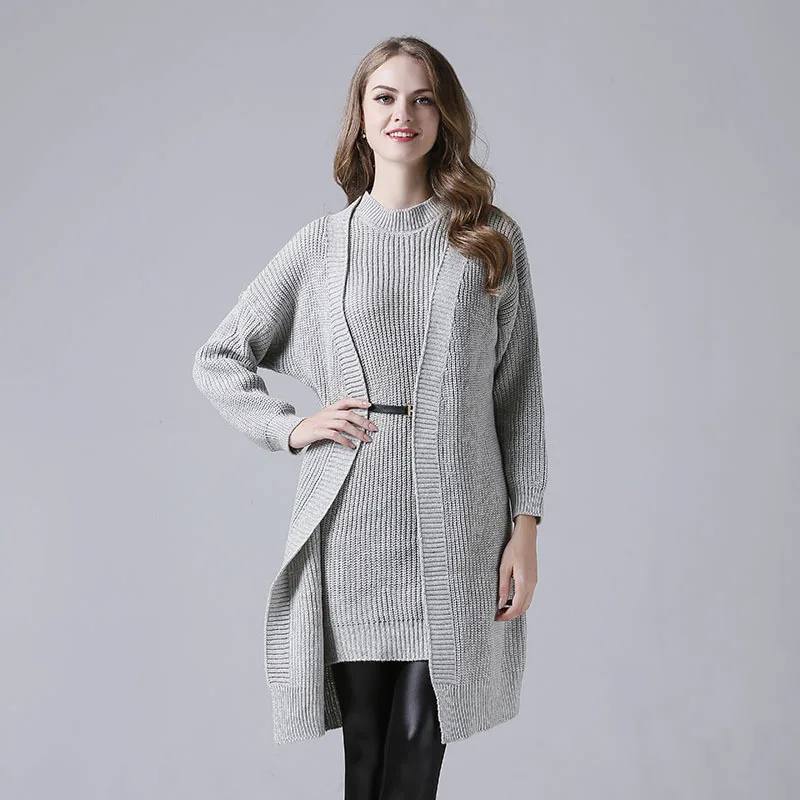 

2020 New Arrival Autumn winter women suits sweaters solid warm long sleeve O-neck Vintage Sweater Lady sweater 2Pcs coats+dress