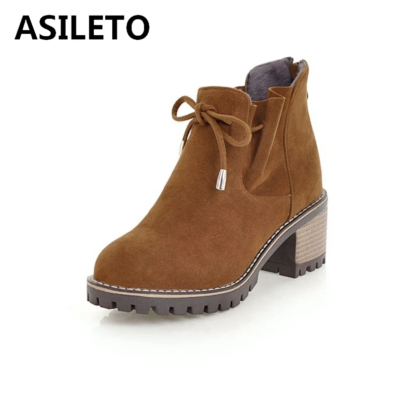 

ASILETO 2021, женские флоковые полусапожки на молнии, ремешок на щиколотке, платформа с круглым носком, 6 см, массивный каблук US12, черный, бежевый, с...