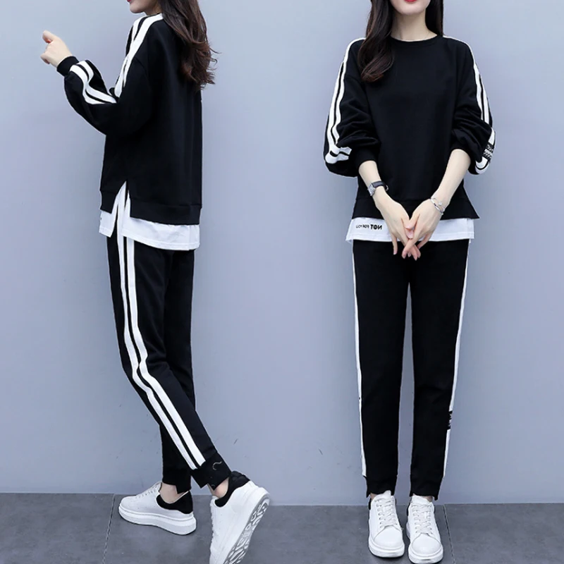 Женские осенние модные спортивные костюмы повседневный однотонный спортивный