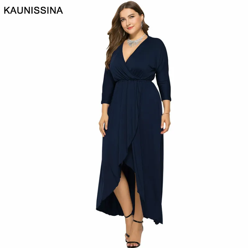 KAUNISSINA Plus Size Party Gown Women Long Sleeve Solid Cocktail Dresses V-neck Homecoming Dress Formal Robe | Свадьбы и торжества