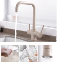 Brass Deck Mounted Hot and Cold Dual Holder Dual Holes Sink Tap Mixer Drinking Filtered Water Kitchen Faucet