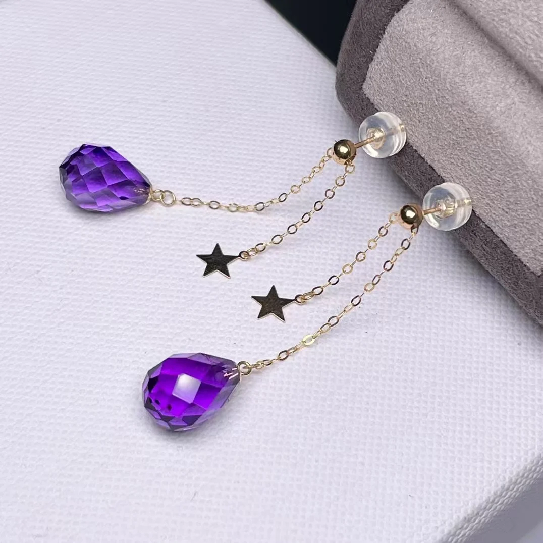 

Shilovem из 18-ти кратного желтого золота капелек пьезоэлектрического серьги с аметистом свадебные ювелирные украшения мода подарок новый заво...