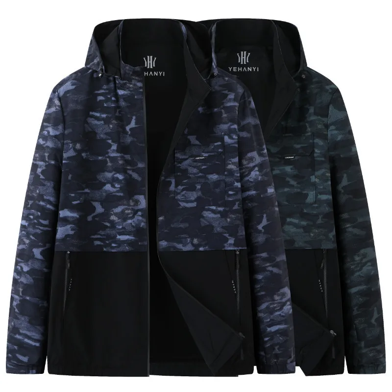 

Spring 2021 new young men's fattening plus size fashion casual hooded print coat men's fat jacket