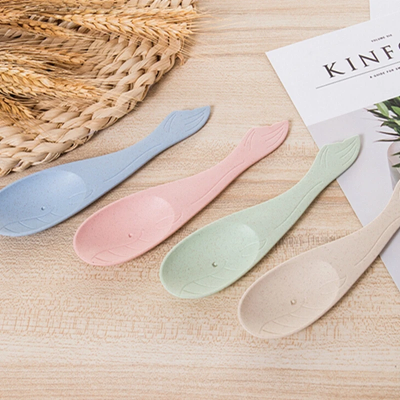 Детская ложка из пшеничной соломы 4 шт./компл. разноцветные безопасные шумовка