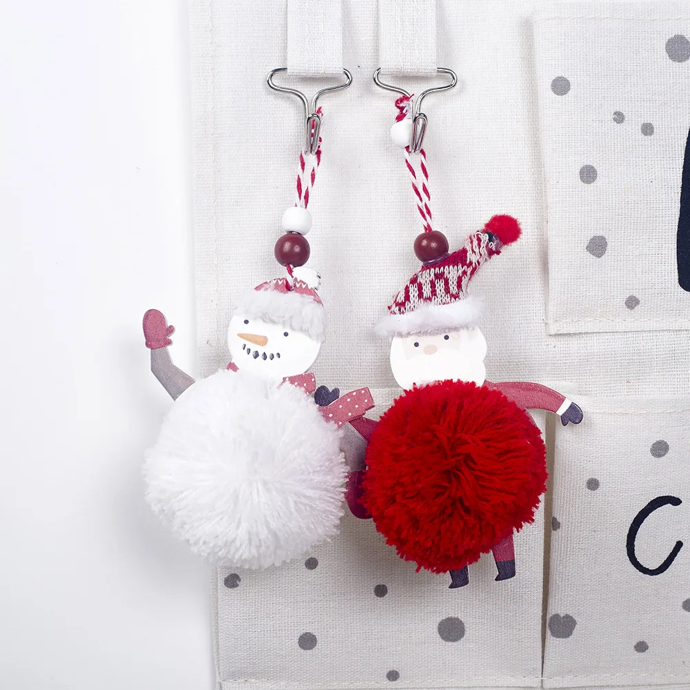 

2021New Christmas Decorations Wooden Painted Plush Santa Claus Snowman Pendant Creative Christmas Tree Ornaments Accessories