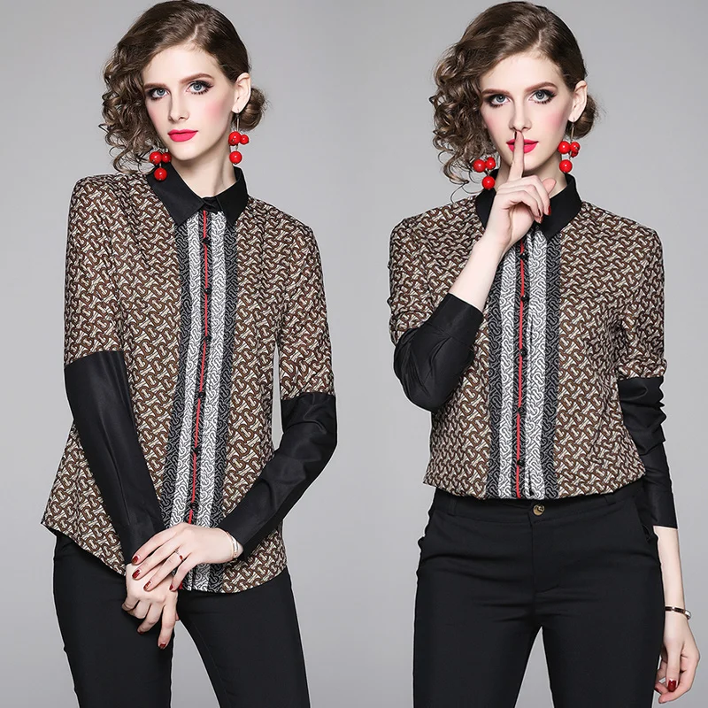 

Женская блузка с длинным рукавом, элегантная офисная блузка в английском стиле, с винтажным принтом, в стиле Харадзюку, осень 2021