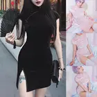 Женское тёмное платье Чонсам в китайском стиле, облегающее мини-платье, уличная одежда, сексуальная Винтажная летняя одежда в стиле Харадзюку
