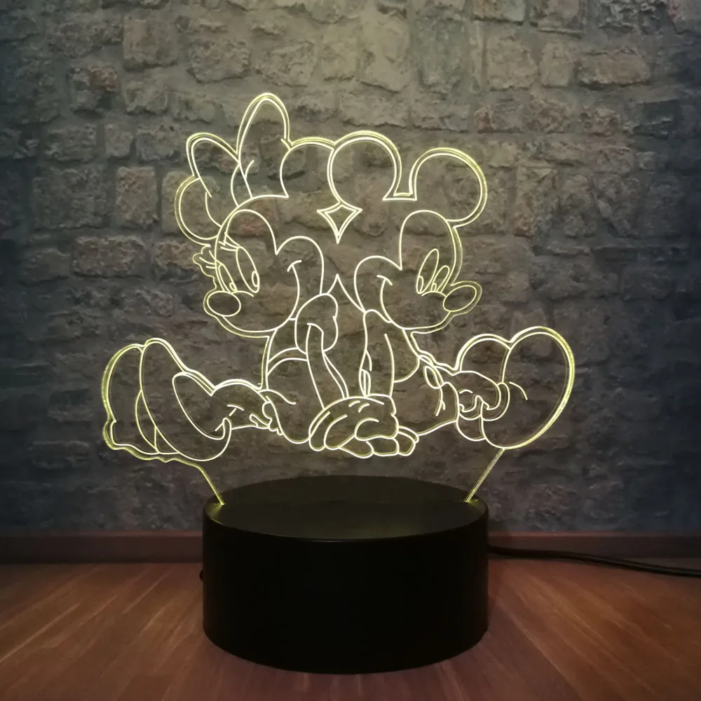 3D лампа Микки Маус Минни друзья светодиодный ночник 7 цветов Изменение USB База переключатель Рождественские декоративные детские игрушки подарок