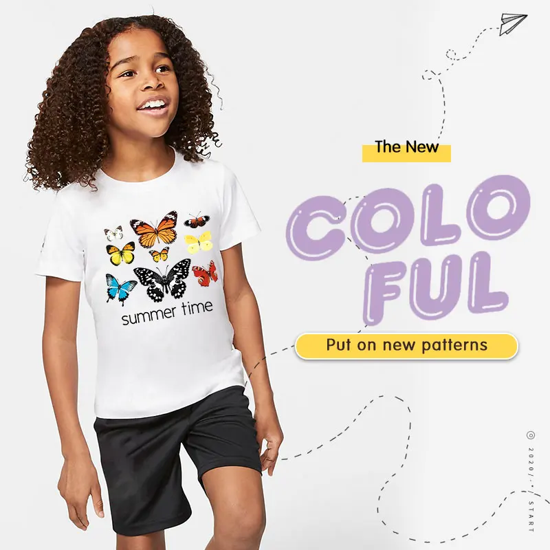 

Летняя футболка с принтом бабочки для малышей, комплект одежды, детский хлопковый комплект с короткими рукавами с героями мультфильмов, фут...