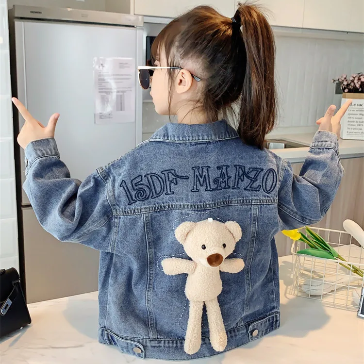 

2021 Children Outwear Coat Cartoon Bear Denim Jacket For Girls Spring Autumn Kid's Fashion Jean Jacket Girls Kids Denim Clothes