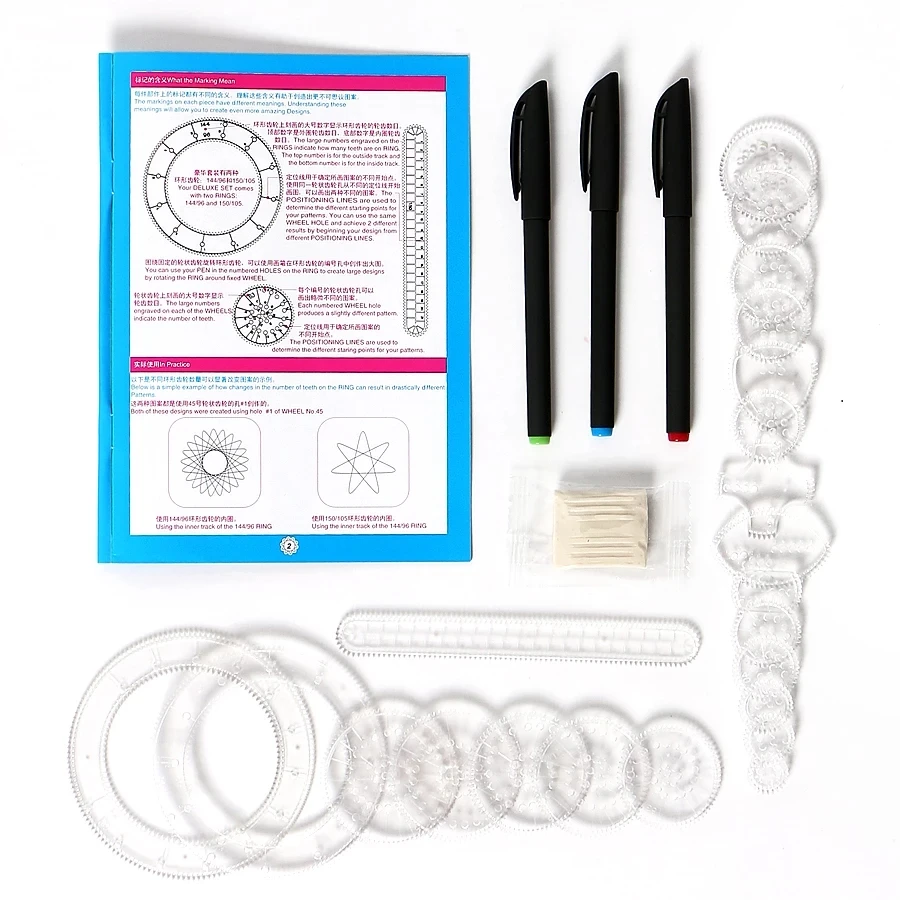 Набор игрушек для рисования Spirograph с 3 ручками + 22 аксессуарами спиральные
