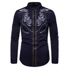 Новая мужская Ковбойская Рубашка с вышивкой, Повседневная рубашка с воротником Генри на пуговицах, приталенная рубашка с длинными рукавами, 2019