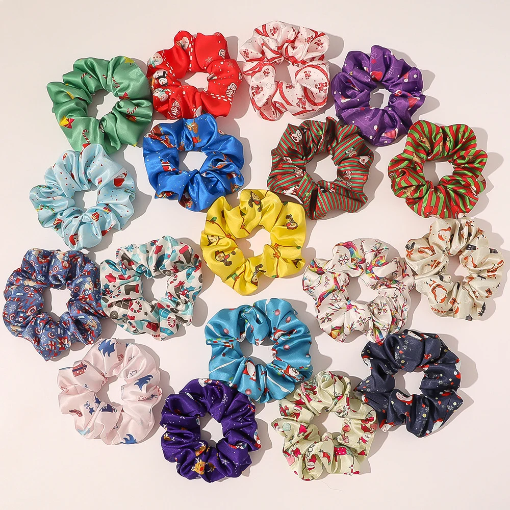 

Ins Satin Hair Scrunchies Cute Christmas Scrunchie Women Rubber Hair Ties Elastic Hair Bands Girls Headwear Kids Ponytail Holder