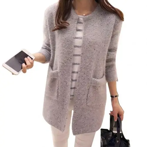Light Gray Вязаный кардиган свитер женский зимняя куртка теплый модный женский Одноцветный мешок вязаный свитер туника, кардиган - Цвет: Light Gray
