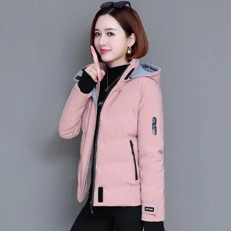 

Hooded Down Cotton Jacket Autumn Winter 2021 New Women Short Padded Jackets Plus Thick Zipper Overcoat Parka Outwear Female Coat