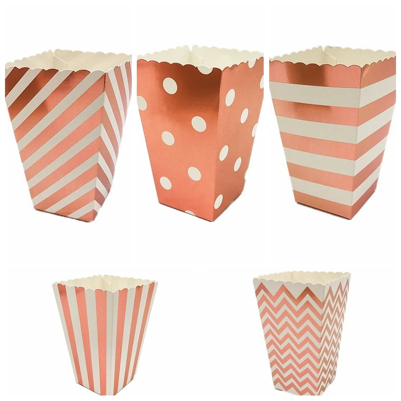 6 шт Вечерние бумажные коробки для попкорна из розового золота попкорн