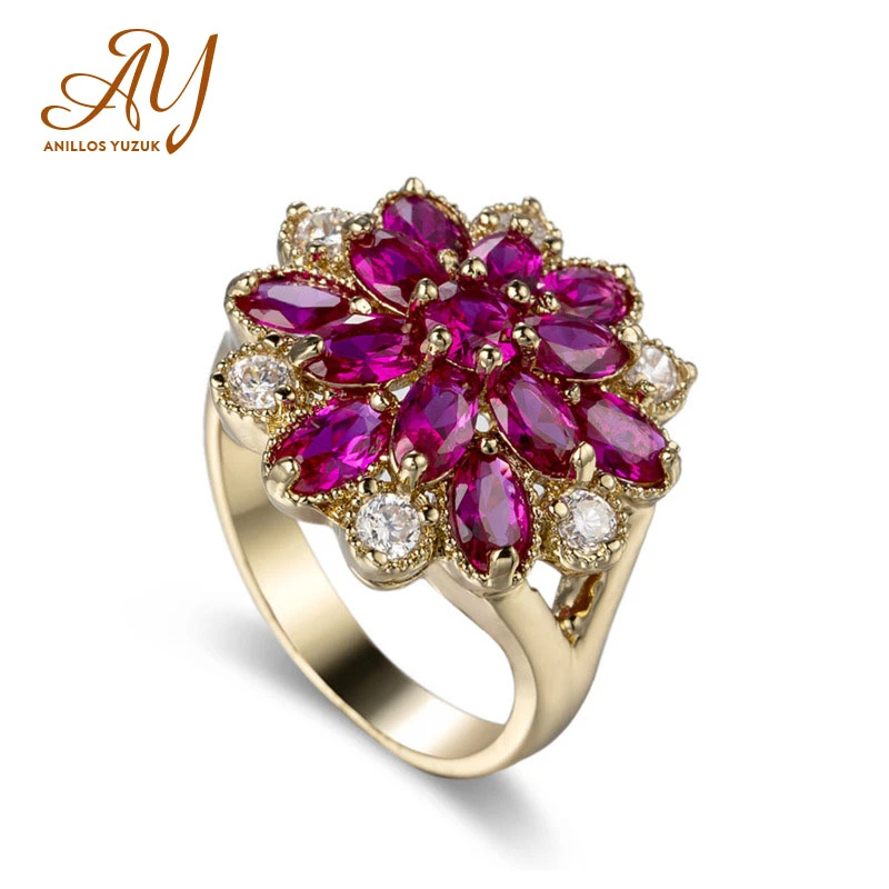 Женские кольца с розовым топазом Anillos Yuzuk обручальные цветком из стерлингового