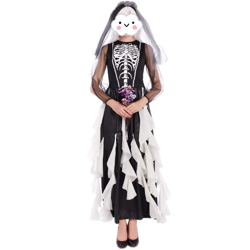 

Wholesale NEW Halloween Cosplay Costume Sexy Women Adult Zombie Witch Skeleton Ghost Bride Costume Hell Goddess Dress