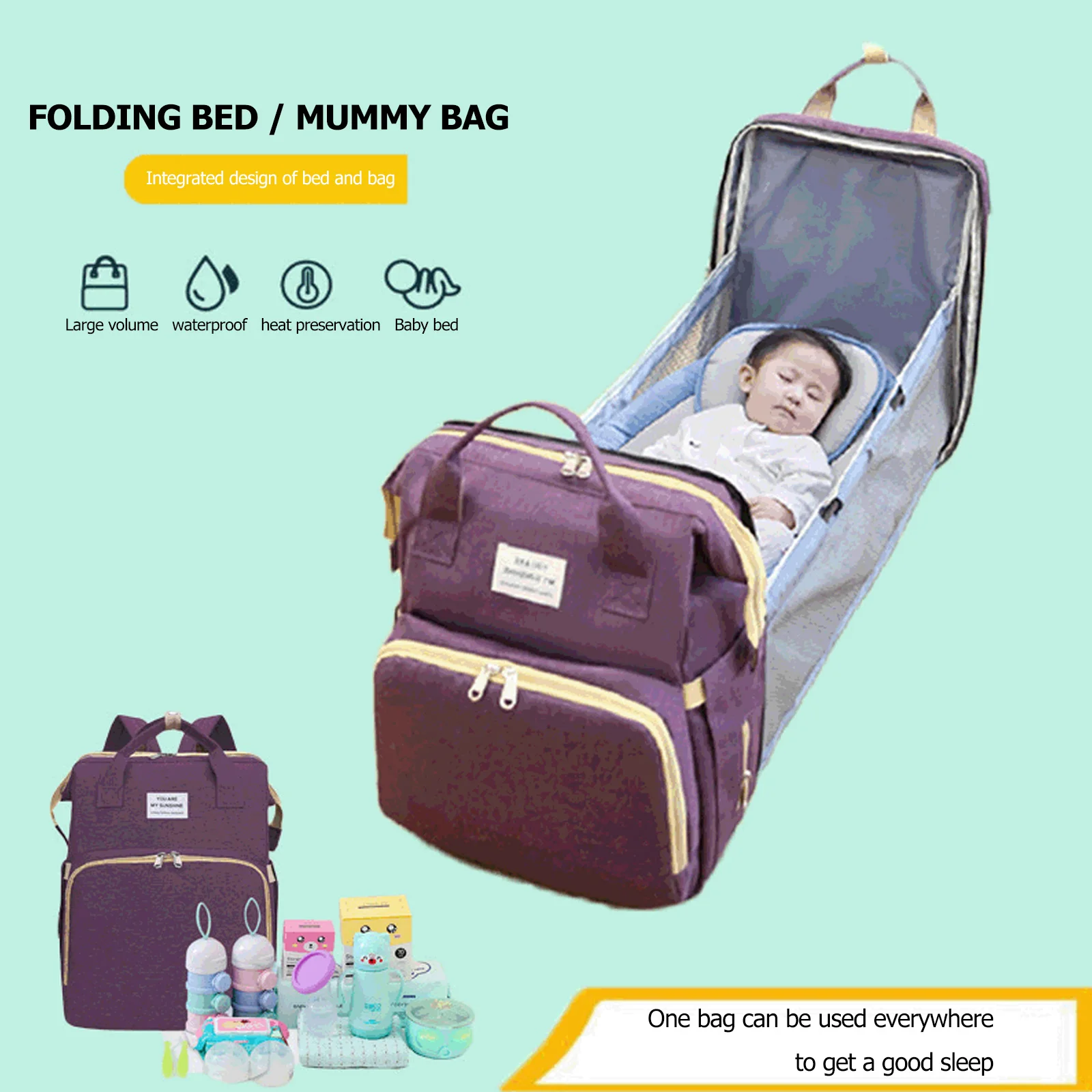 

Multi-function Diaper Bag Backpack Waterproof Large Capacity Portable Foldable Bed Crib Travel Outdoor Mummy Nappy Bag