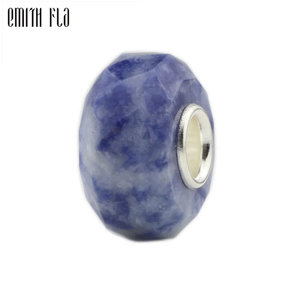

Square Cut Stone Charm Beads 925 Sterling Silver Beads Fit European Charm Bracelets Blue Jade Beads For Jewelry Making Big Hole
