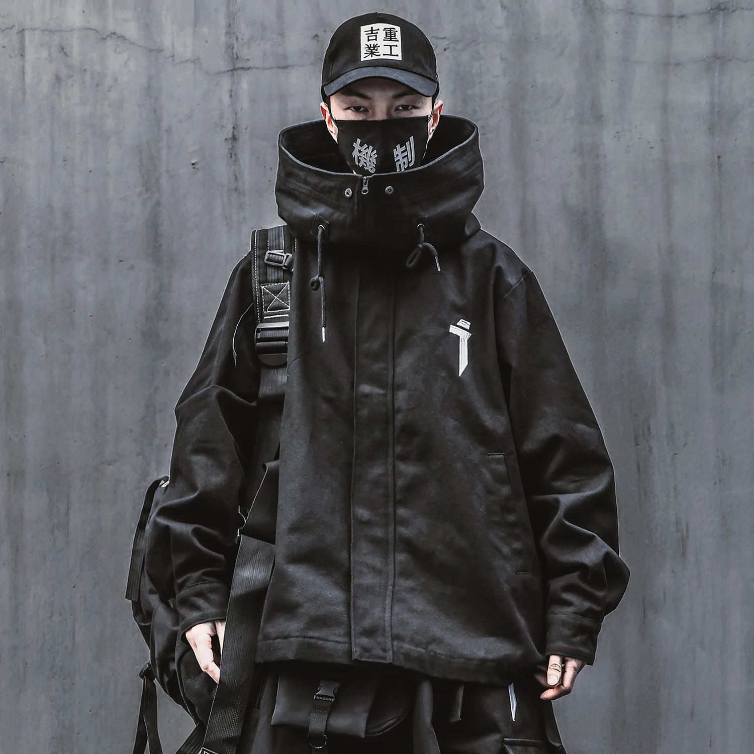 

Techwear Jacket for Men Black Spring Japanese Streetwear Hooded Coat