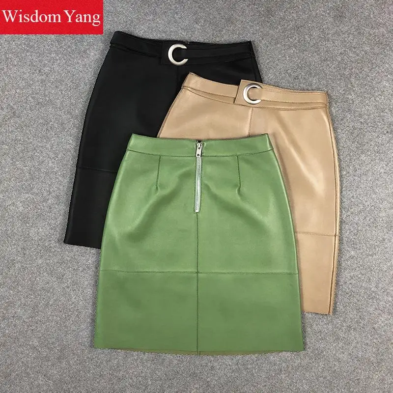 Юбка-карандаш женская из овечьей кожи с высокой талией | Женская одежда